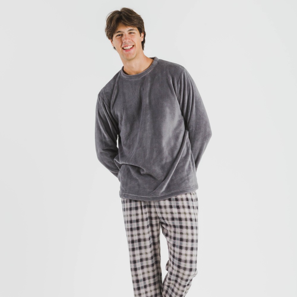 Pijama coral hombre Cuadro Javier gris