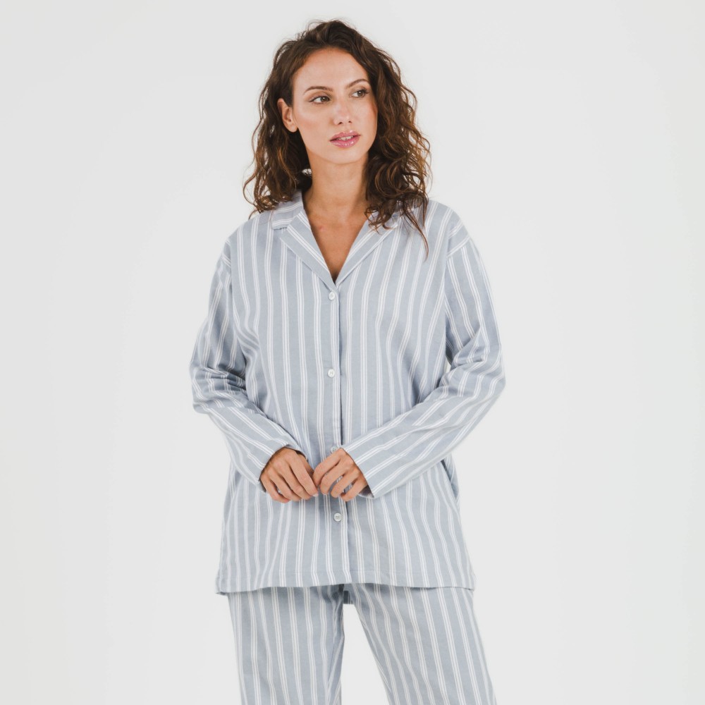 Pijama franela con solapa mujer Raya Marsella indigo