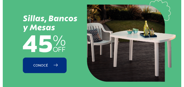 Sillas, Bancos y Mesas 45% OFF