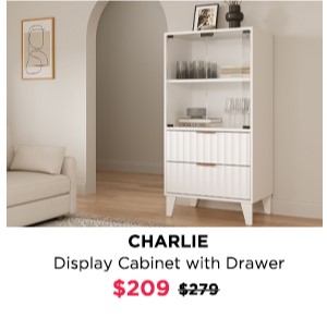 Charlie Display Cabinet with Drawer - White at Treasurebox