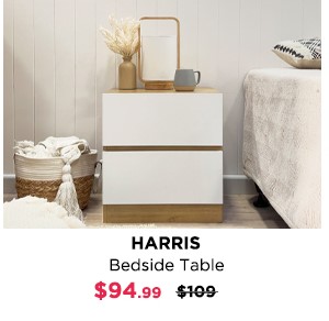 Harris Bedside Table - Oak + White at Treasurebox