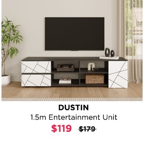 Dustin 1.5m Entertainment Unit - Oak Grey + White at Treasurebox