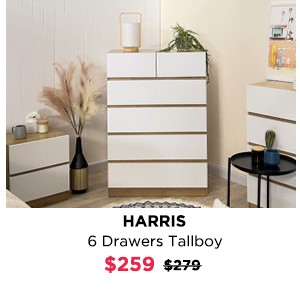 Harris 6 Drawers Tallboy - Oak + White at Treasurebox