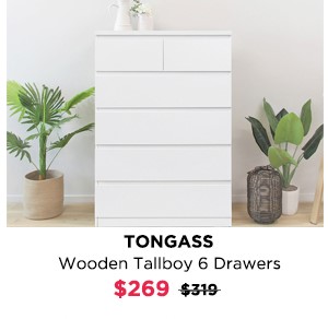 Tongass Wooden Tallboy 6 Drawers - White at Treasurebox