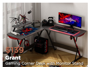 Grant Gaming Corner Desk with Monitor Stand at Treasurebox