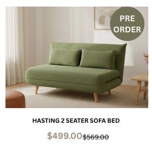 Hastings 2 Seater Fold-Out Sofa Bed - Olive at Treasurebox