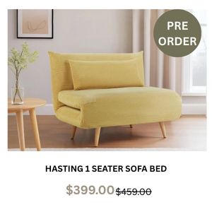 Hastings 1 Seater Fold-Out Sofa Bed - Yellow at Treasurebox