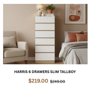 Harris 6 Drawers Slim Tallboy at Treasurebox