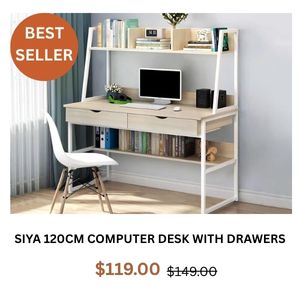 Siya 120cm Computer Desk with Drawers at Treasurebox 