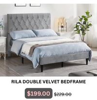 Rila Double Velvet Bed Frame at Treasurebox