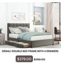 Denali Double Bed Frame with 4 Drawers at Treasurebox