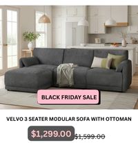 Velvo 3 Seater Modular Sofa with Ottoman at Treasurebox