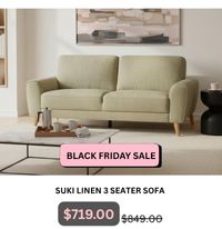 Suki Linen 3 Seater Sofa at Treasurebox