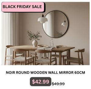 Noir Round Wooden Wall Mirror 60cm at Treasurebox