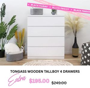 Tongass Wooden Tallboy 4 Drawers at Treasurebox