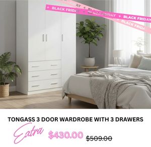 Tongass 3 Door Wardrobe with 3 Drawers at Treasurebox