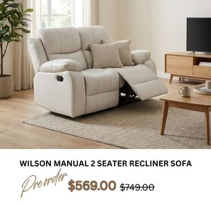 Wilson Manual 2 Seater Recliner Sofa at Treasurebox