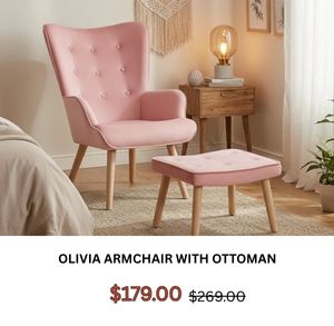 Olivia Armchair with Ottoman at Treasurebox