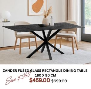 Zander Fused Glass Rectangle Dining Table at Treasurebox