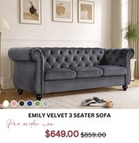 Emily Velvet 3 Seater Sofa at Treasurebox