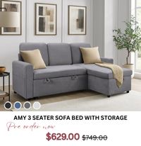 Amy 3 Seater Sofa Bed with Storage at Treasurebox