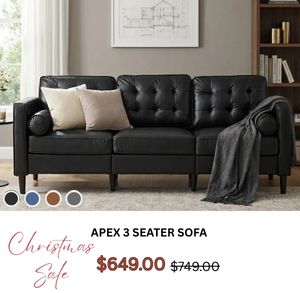 Apex 3 Seater Sofa - Black at Treasurebox