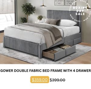 Gower Double Fabric Bed Frame with 4 Drawers at Treasurebox