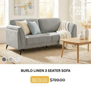 Brulo Linen 3 Seater Sofa at Treasurebox