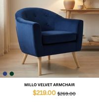 Millo Velvet Armchair at Treasurebox