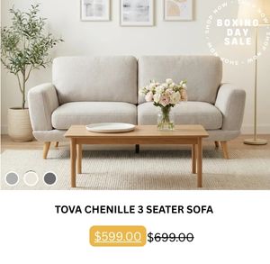 Tova Chenille 3 Seater Sofa at Treasurebox