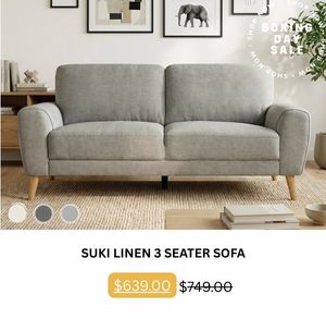 Suki Linen 3 Seater Sofa at Treasurebox