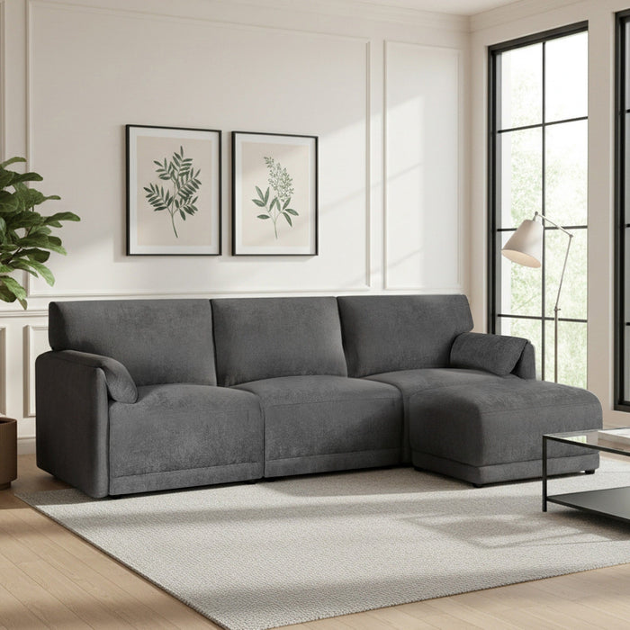 Velvo 3 Seater Modular Sofa with Ottoman - Dark 24207-velvo-3-seater-modular-sofa-with-ottoman-dark-grey