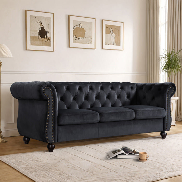 Emily Velvet 3 Seater Sofa – Black