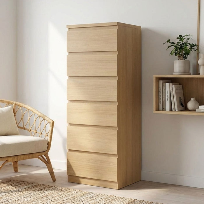 Tongass 6 Drawer Slim Tallboy - Oak
