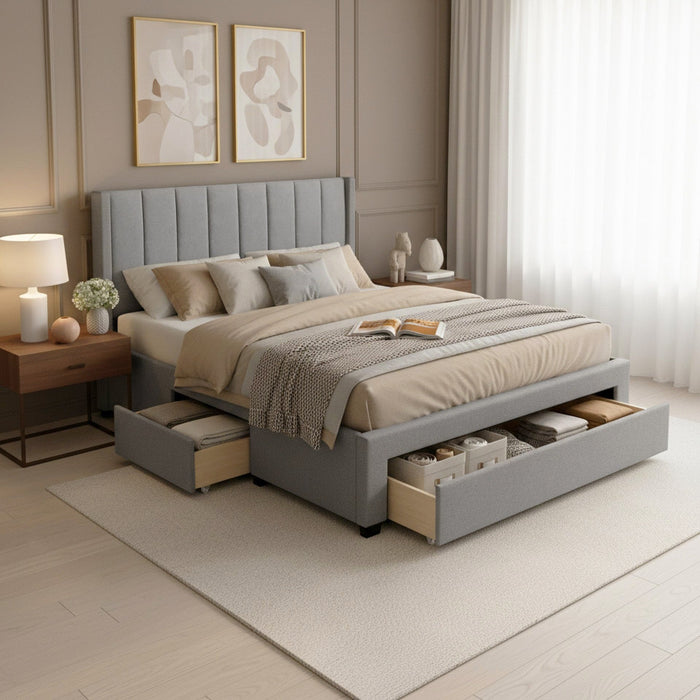 Hopkins Queen Bed Frame with Storage - Grey