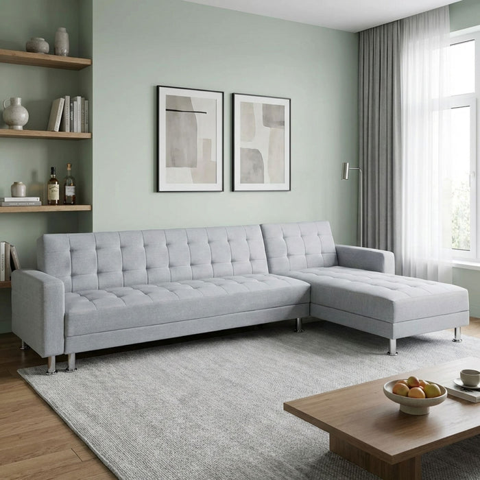 Minnesota 5 Seater Sofa Bed Futon with Chaise - Grey