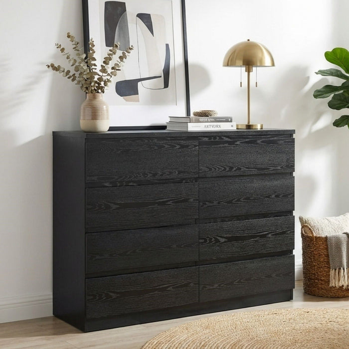 Tongass Wooden 8 Drawers Lowboy - Black