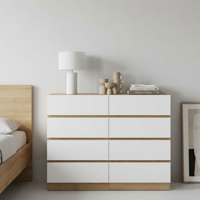 Harris 8 Drawers Low Boy - Oak + White