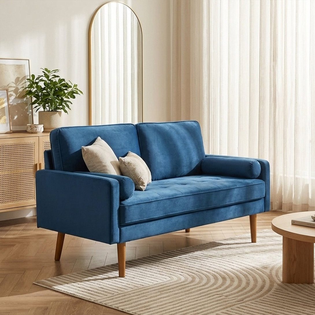 Alaina Velvet 2 Seater Sofa - Blue