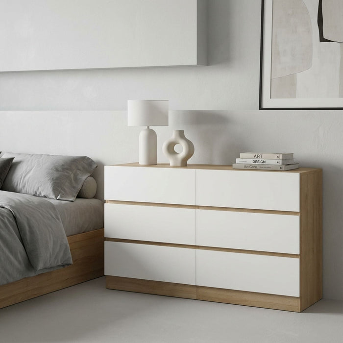 Harris 6 Drawers Low Boy (Oak + White)