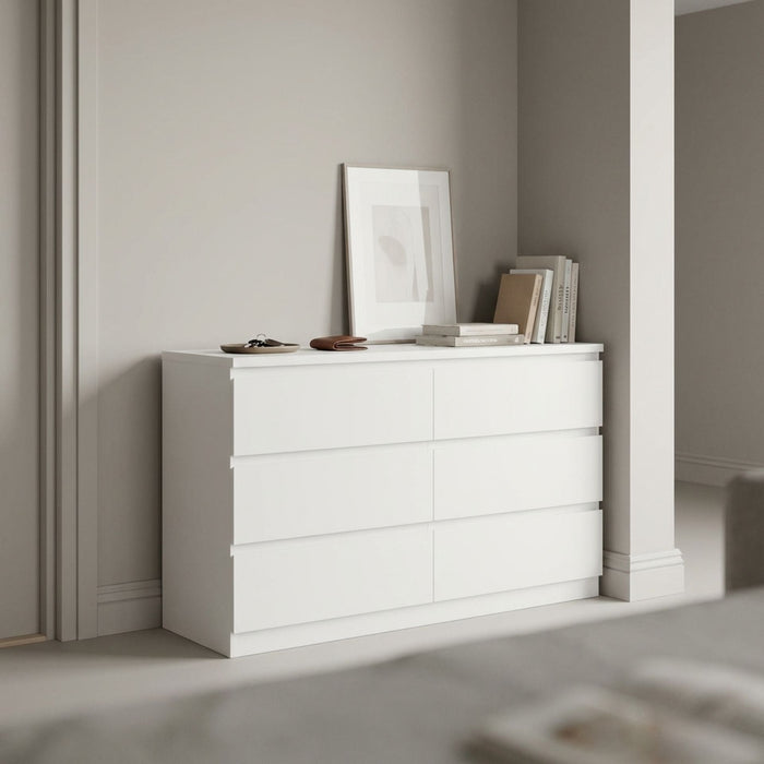 Tongass Wooden Low Boy 6 Drawers - White