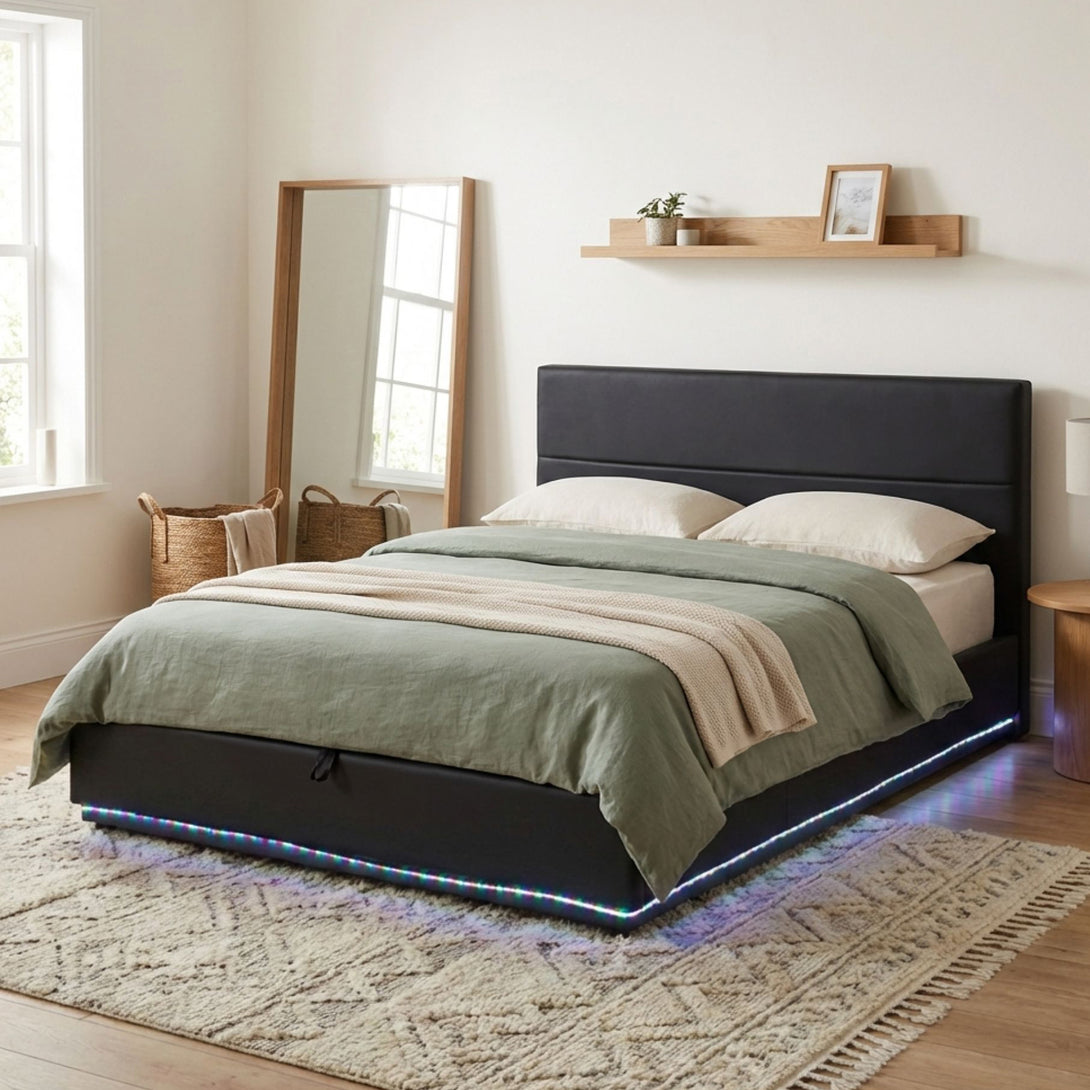 Lumetek PU Queen Gas Lift Bed Frame - Black