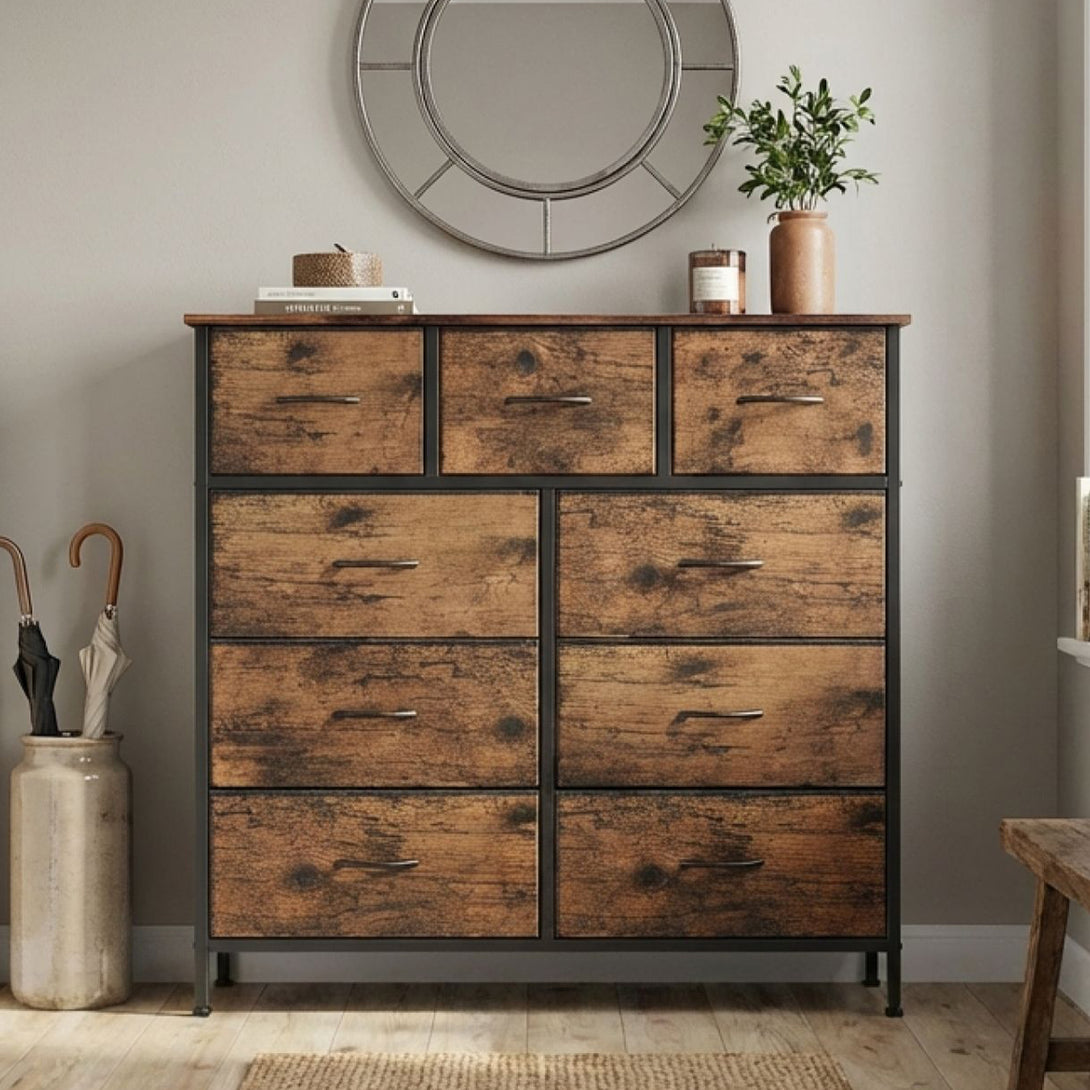 Madilyn 9 Drawers Tallboy - Rustic Brown