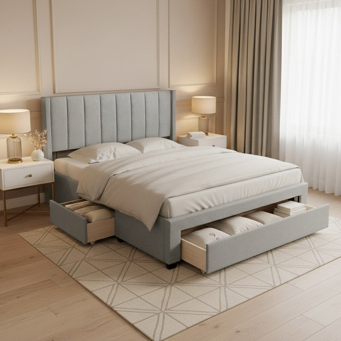 Hopkins Queen Bed Frame with Storage - Light Grey