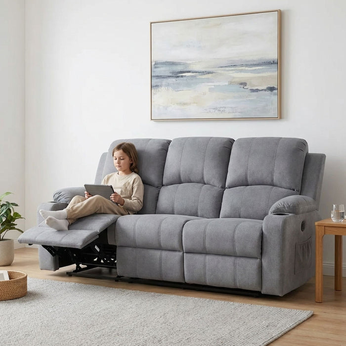 Henley Fabric Electric 3 Seater Recliner Sofa Grey