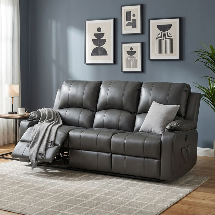 Henley Air Leather Electric 3 Seater Recliner Sofa - Grey