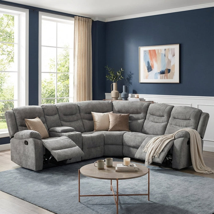 Silverdale Fabric Manual Recliner Corner Sofa - Grey