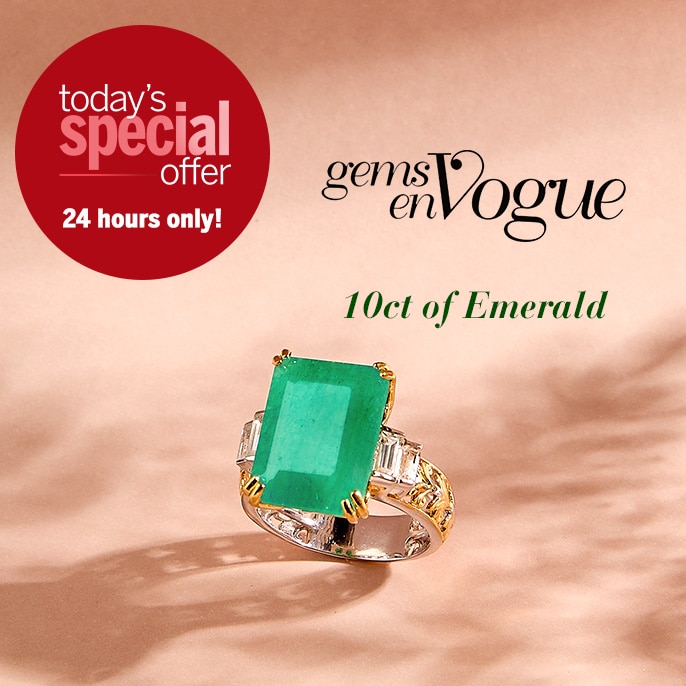 Today's Special Offer Gems en Vogue 10ct Dyed Emerald & White Zircon Ring Palladium Silver