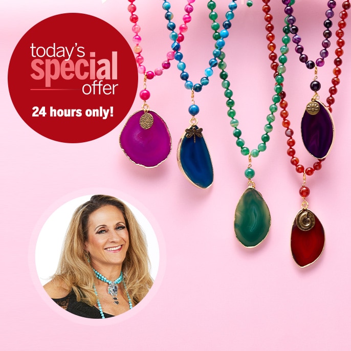 Today's Special Offer Amy Kahn Russell Banded Agate Pendant w/ Beaded Necklace SS