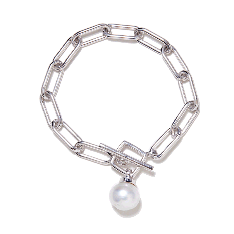 Matahina 12-13mm White South Sea Pearl Chain Link Bracelet SS